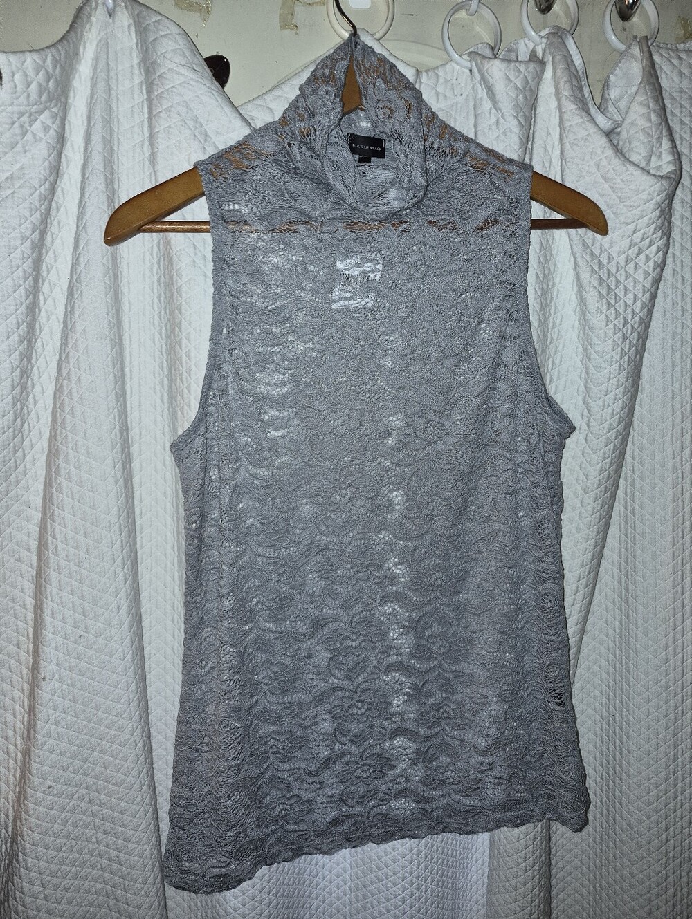 Buckle Black Silver Scone Floral Lace High Neckle Sleeveless Top Size XL